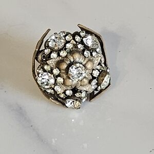 Signed Miriam Haskell Ornate Rhinestones Setting Ring - Sz ADJ
